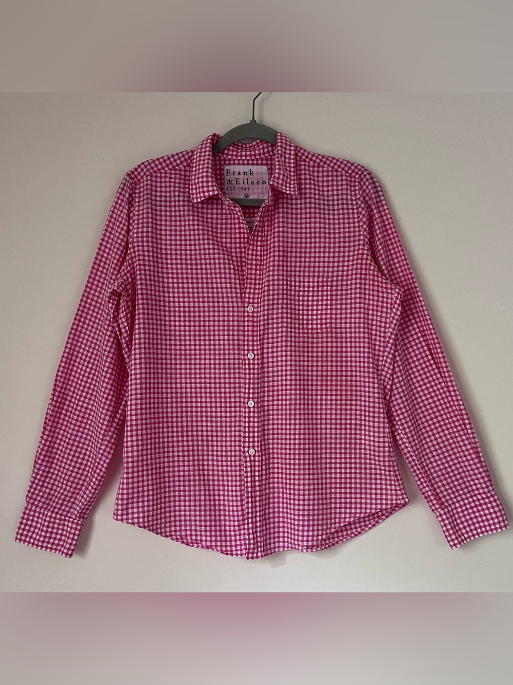 Frank & Eileen Barry Pink Gingham Button Down Shirt Cotton Size M